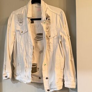 Distressed White Jean Jacket